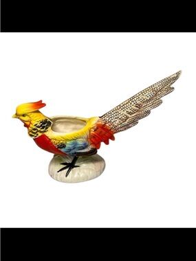 Vintage Golden Pheasant Japan Porcelain Ceramic Planter Bird. Hand painted